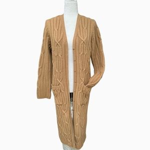 Jillian Jones Duster Long Cardigan Lambswool Tan Cable Knit